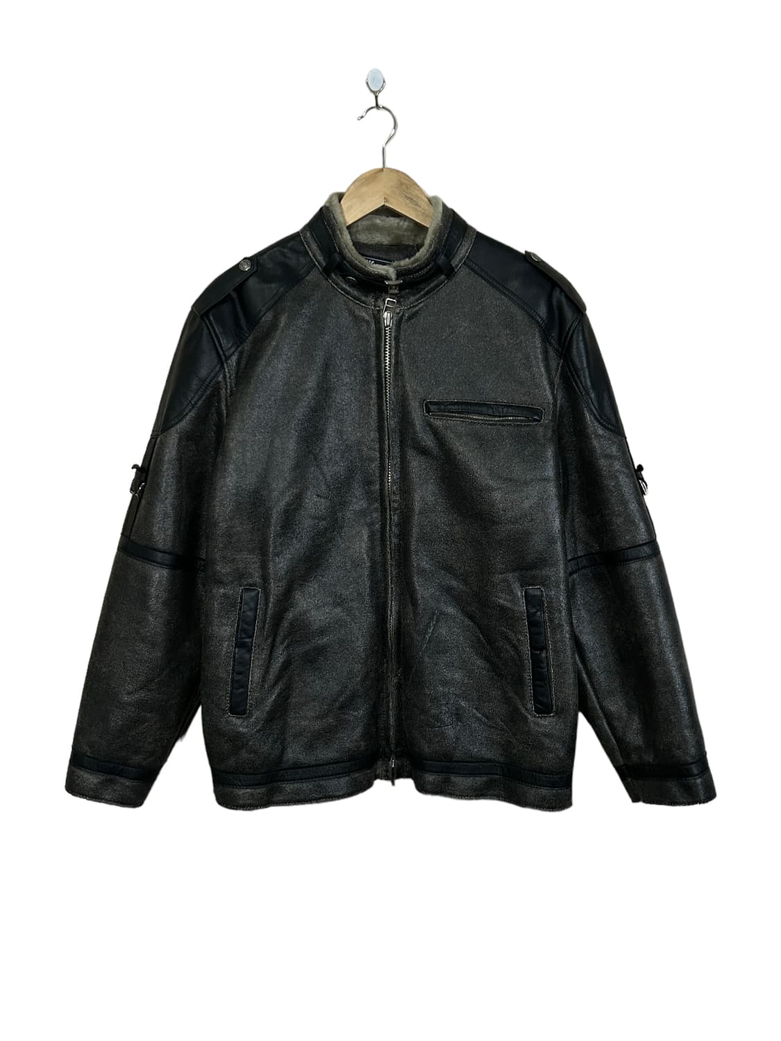 ALESES 챠콜 국산 기모 레더 자켓 새상품 L 상품이미지4