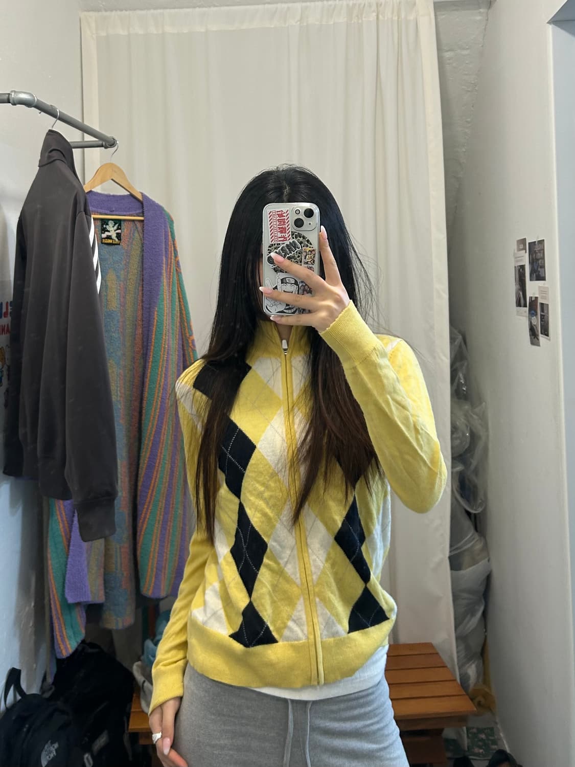 아디다스 아가일 패턴 울 집업 니트 자켓 상품이미지1