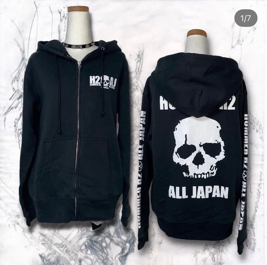 블랙 해골 프린팅 후드집업 상품이미지1