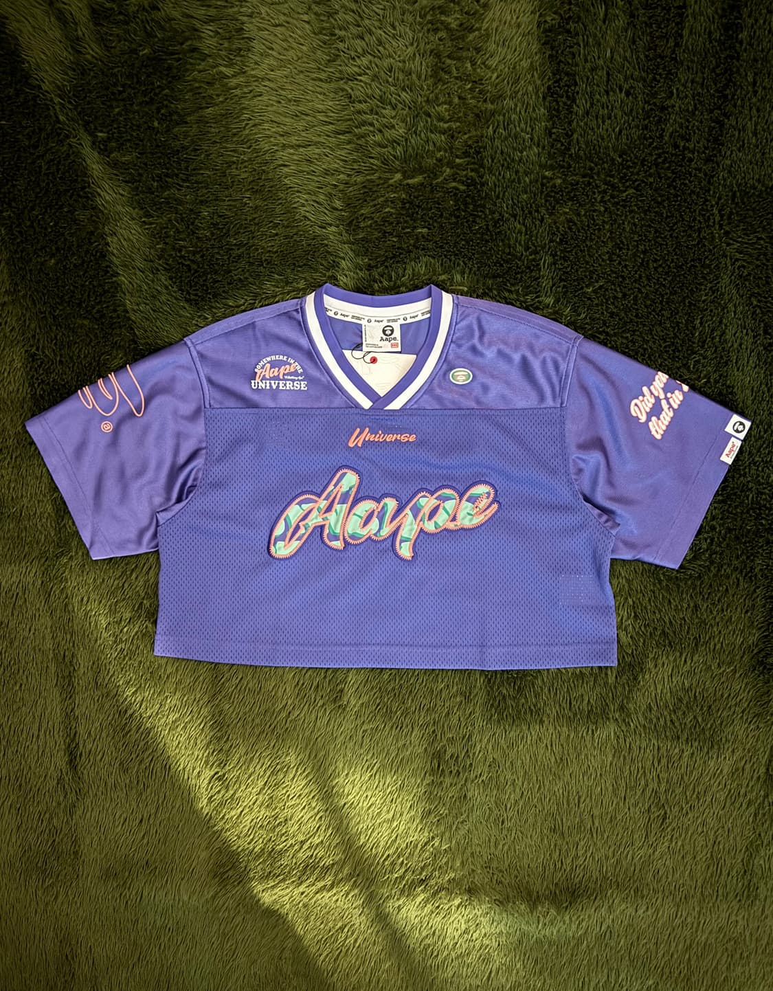 Aape 에이프 바이 베이프 아플리케 크롭 탑 풋볼 저지 퍼플 상품이미지1