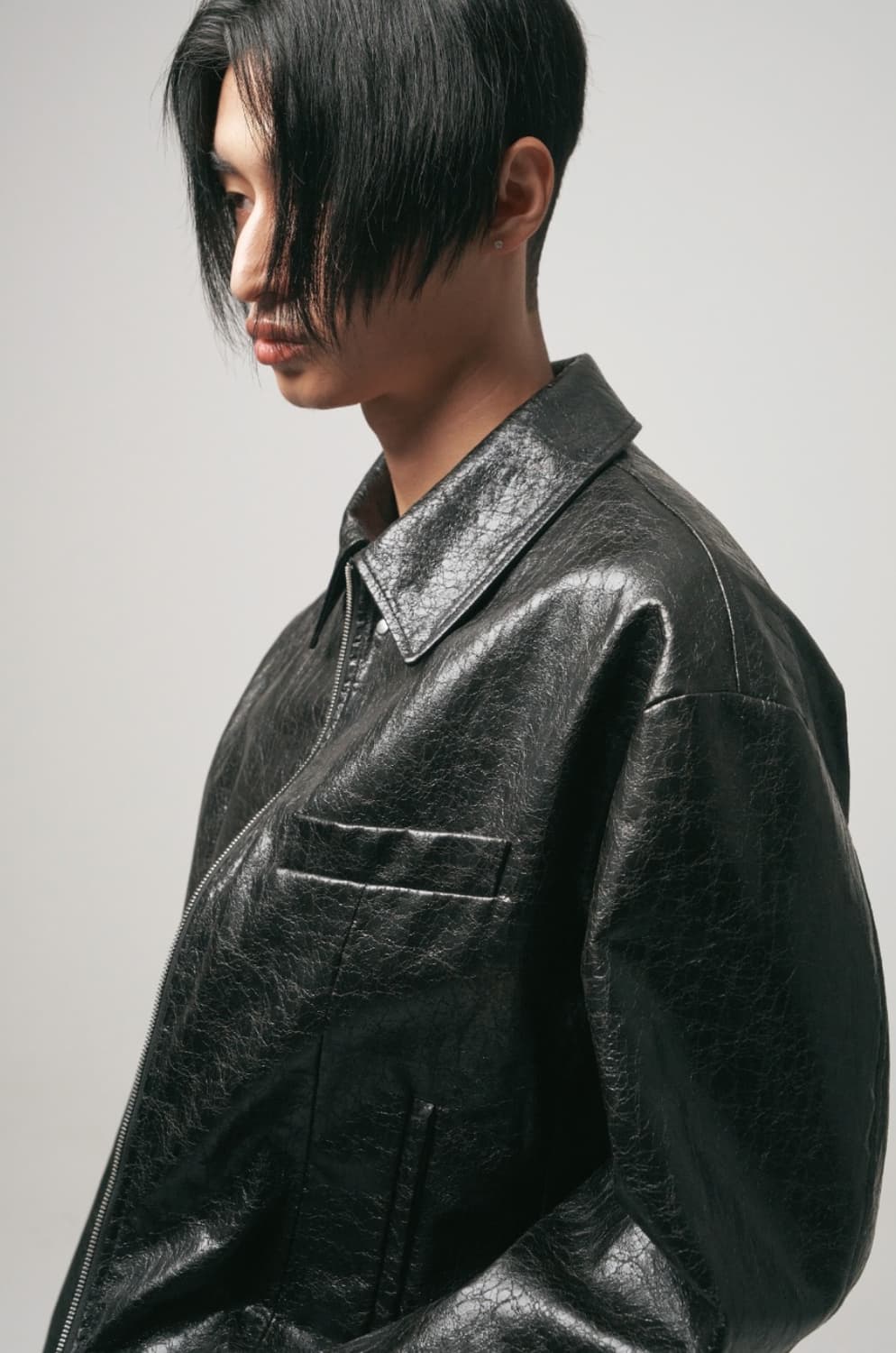노이어 크랙 크롭레더 자켓(블랙) 상품이미지1