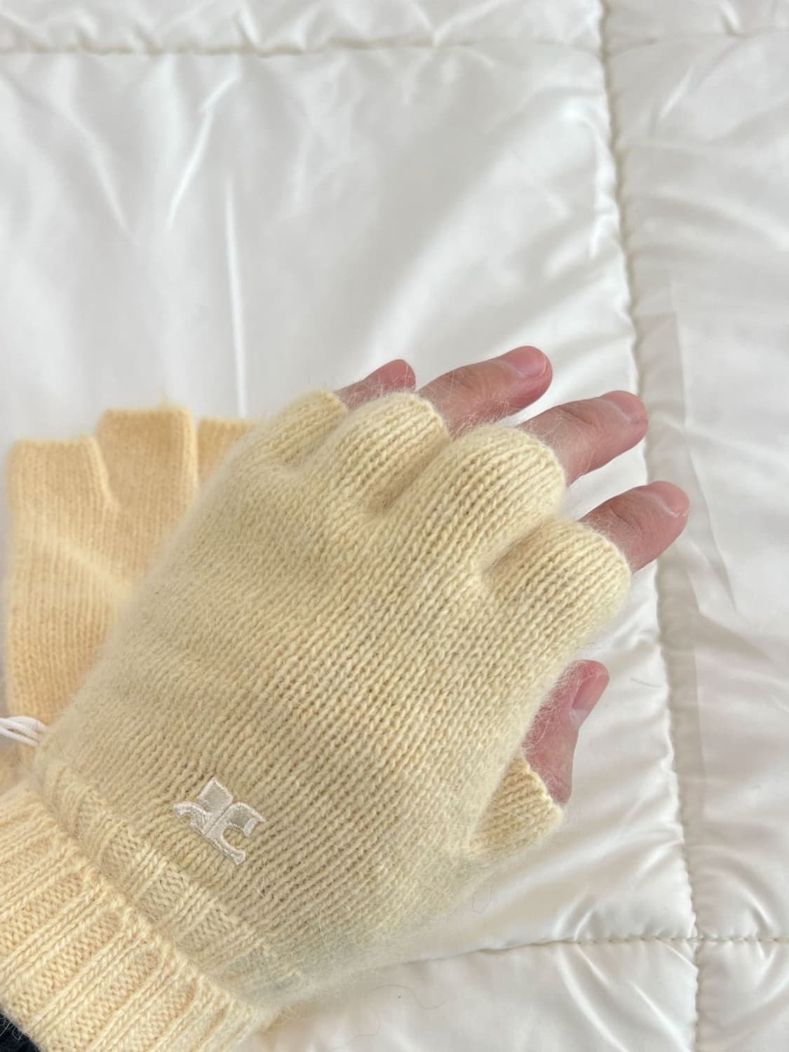 [새상품] courreges / 꾸레쥬 옐로우 울 하프 장갑  상품이미지4