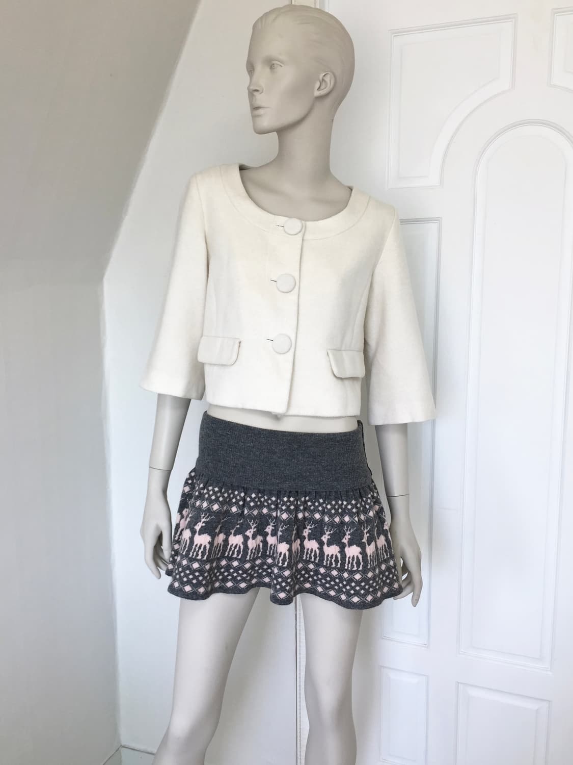 Cream White Big Button Short Coat 상품이미지4