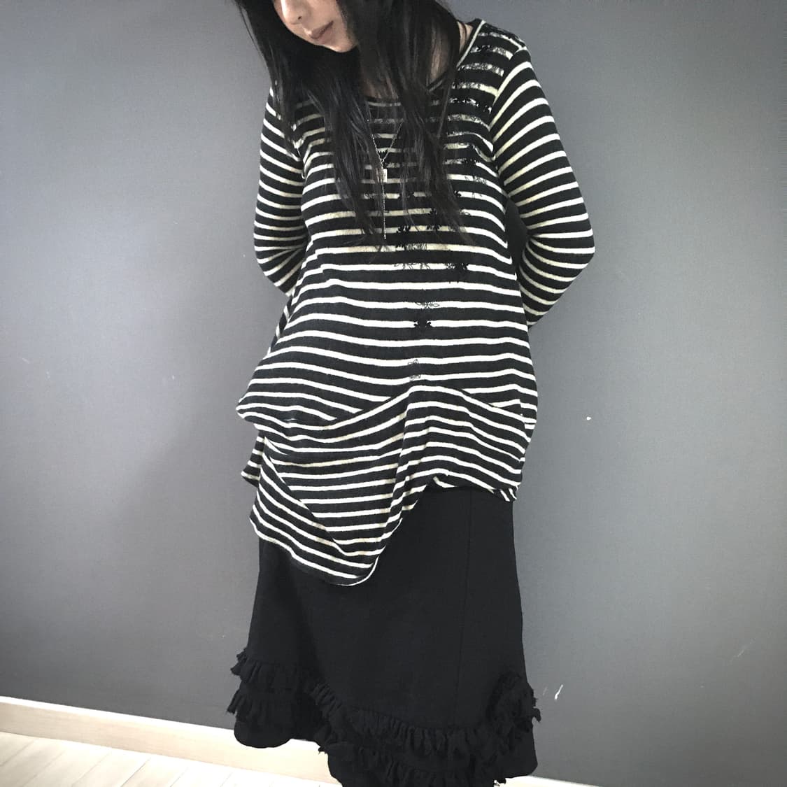 Gomme 고무 드레이프 스트라이프 니트 상품이미지3