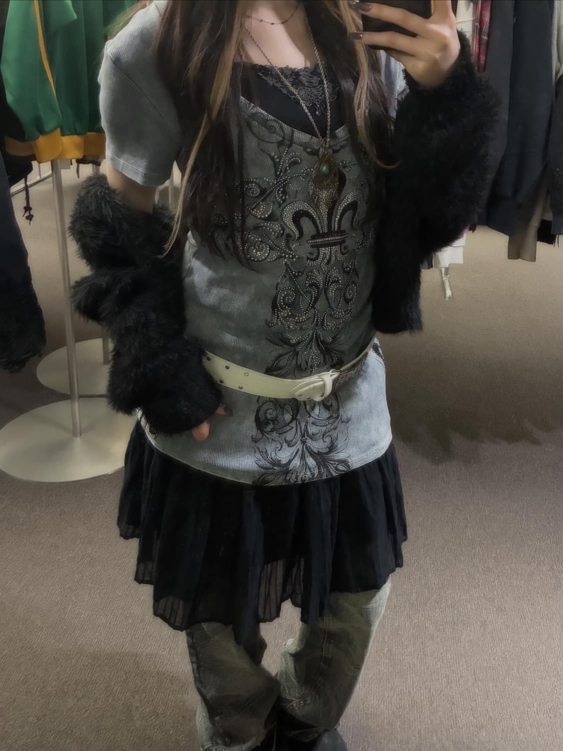 OS)Japanese vintage 여성 고스 디테일 그레이 반팔 상품이미지2