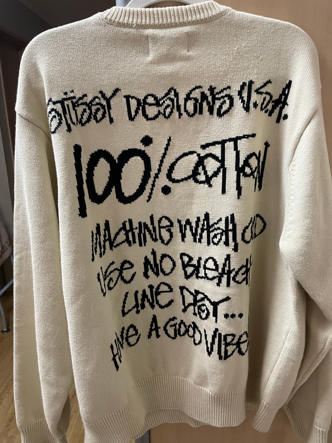 스투시 케어라벨 크루넥 니트 L 아이보리 상품이미지3