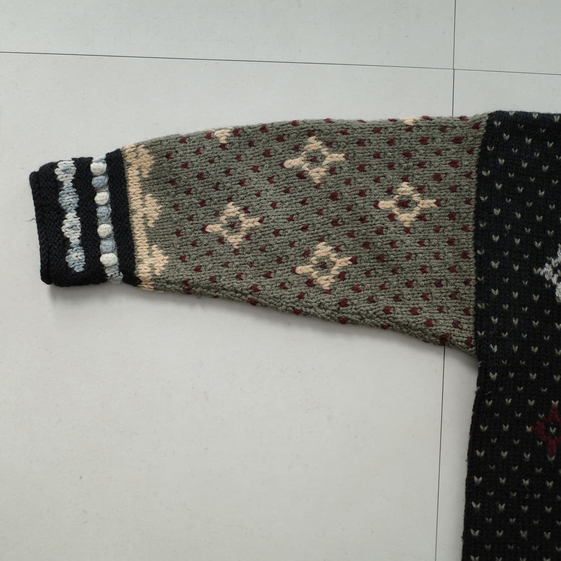 80s 엘엘빈 L사이즈 핸드니트 북유럽 패턴 울 스웨터 버드아이 상품이미지8