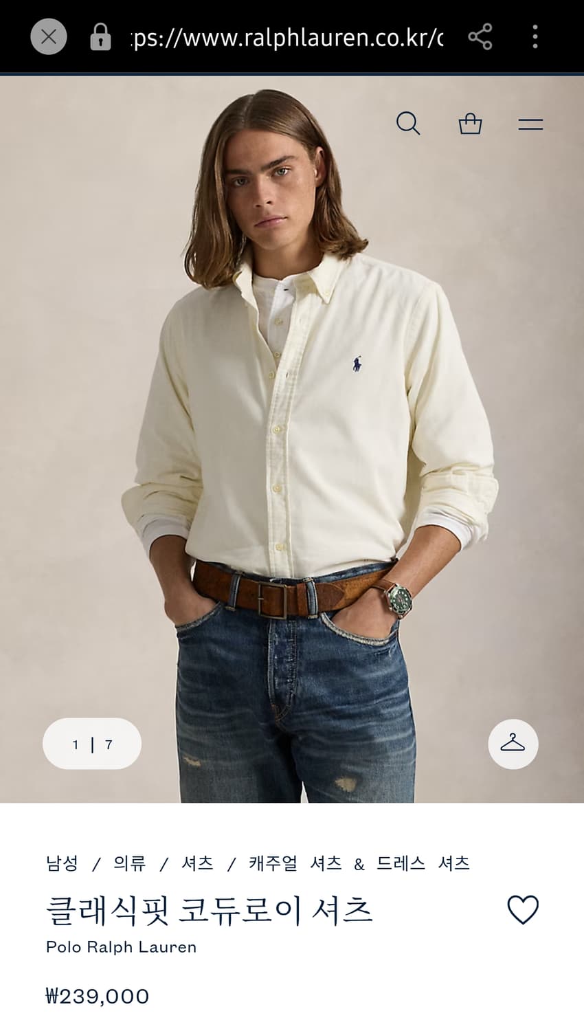 (105 새상품) 폴로 클래식 핏 코튼 코듀로이 셔츠 상품이미지9