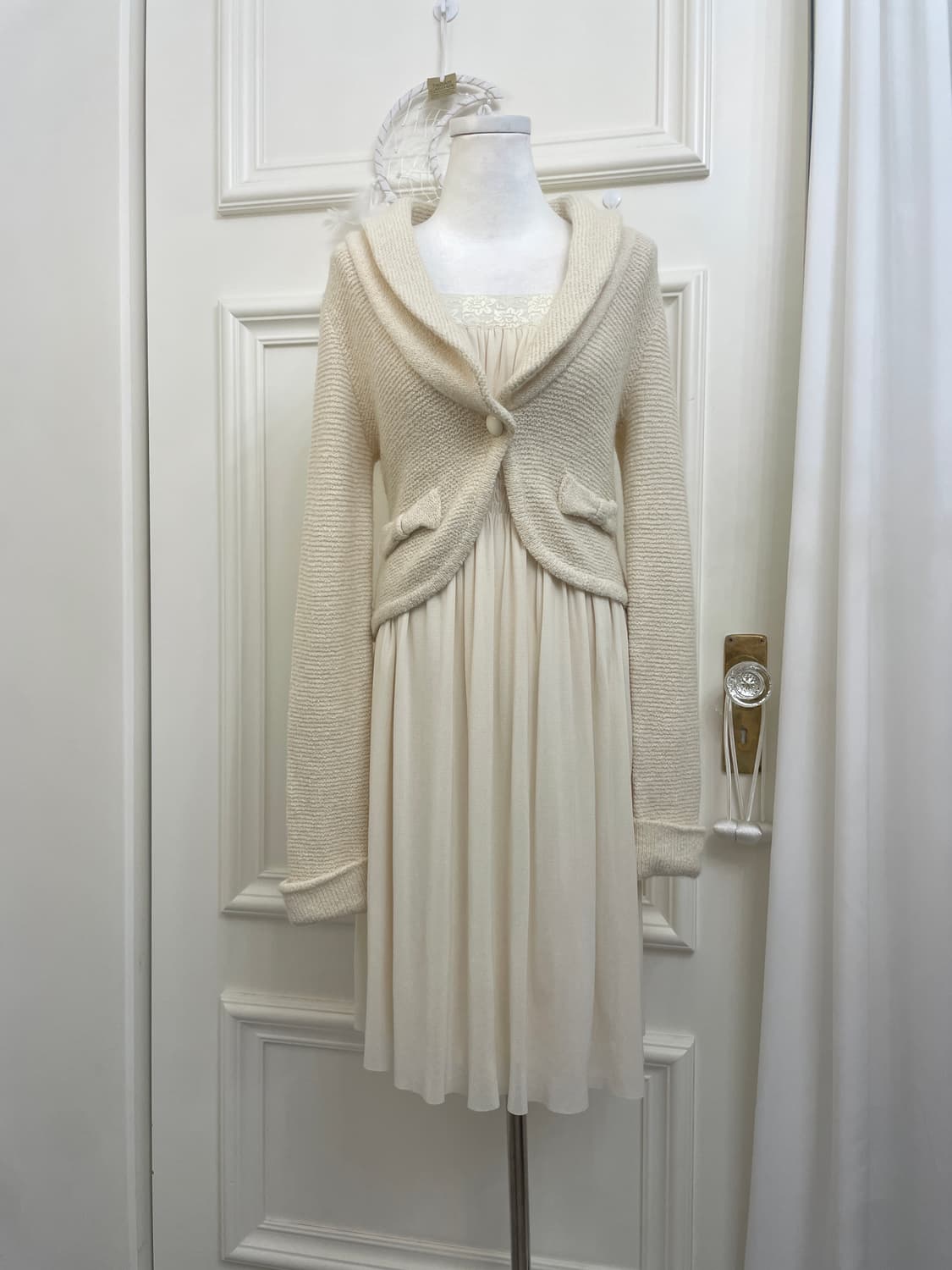 EF-DE ivory bow point collar cardigan 상품이미지2
