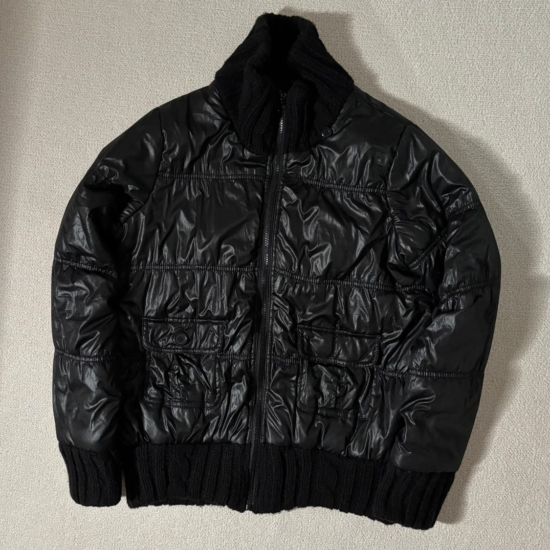 일본빈티지 y2k vanity 블랙 니트포인트 경량패딩 상품이미지5