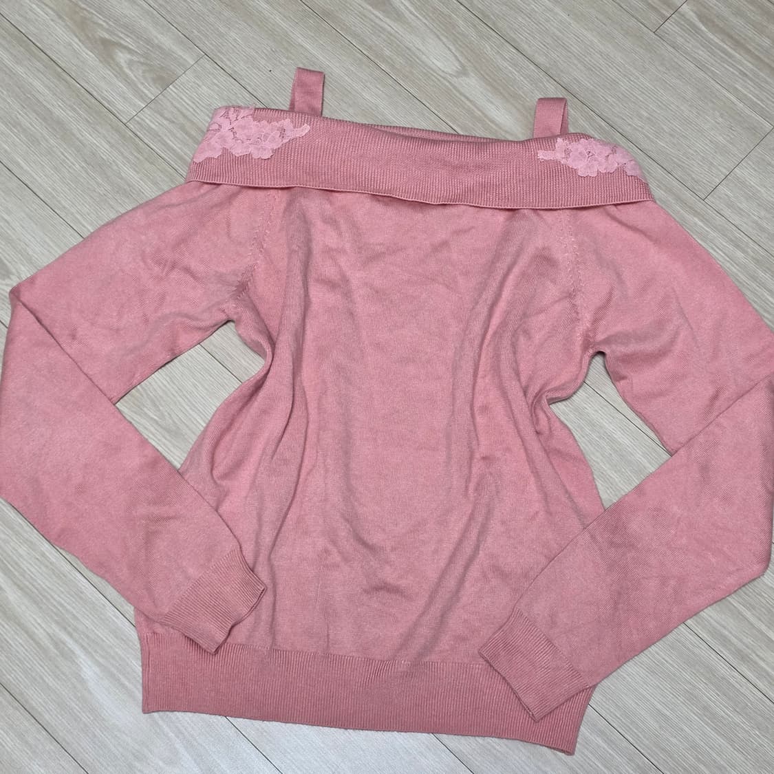 일본빈티지)핑크 로맨틱 히메갸루st 양산형 오프숄더 레이스 니트 상품이미지1