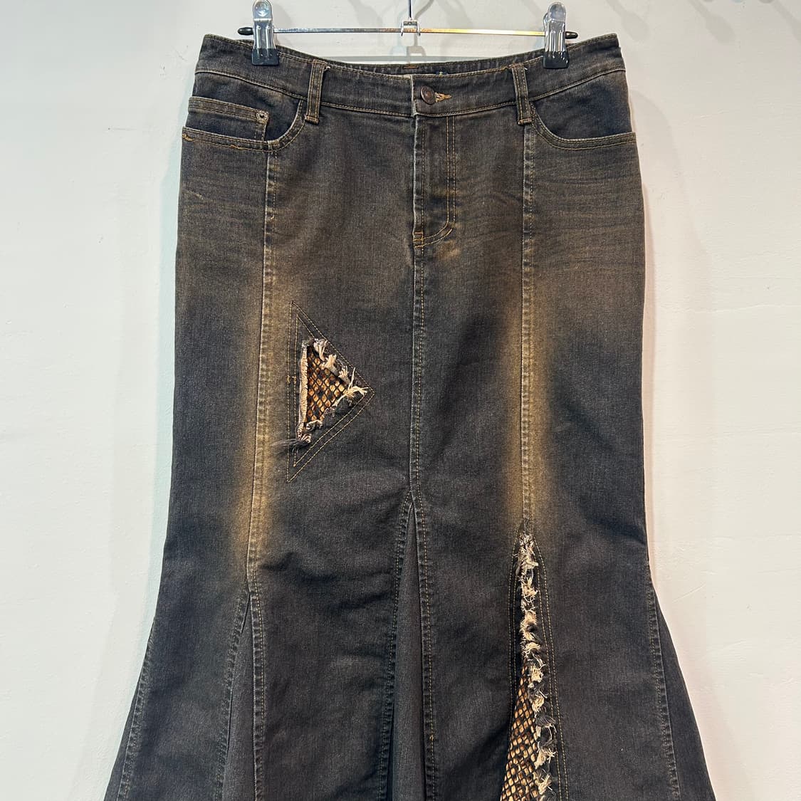 브라운 그런지 데님 언발 스커트 상품이미지5