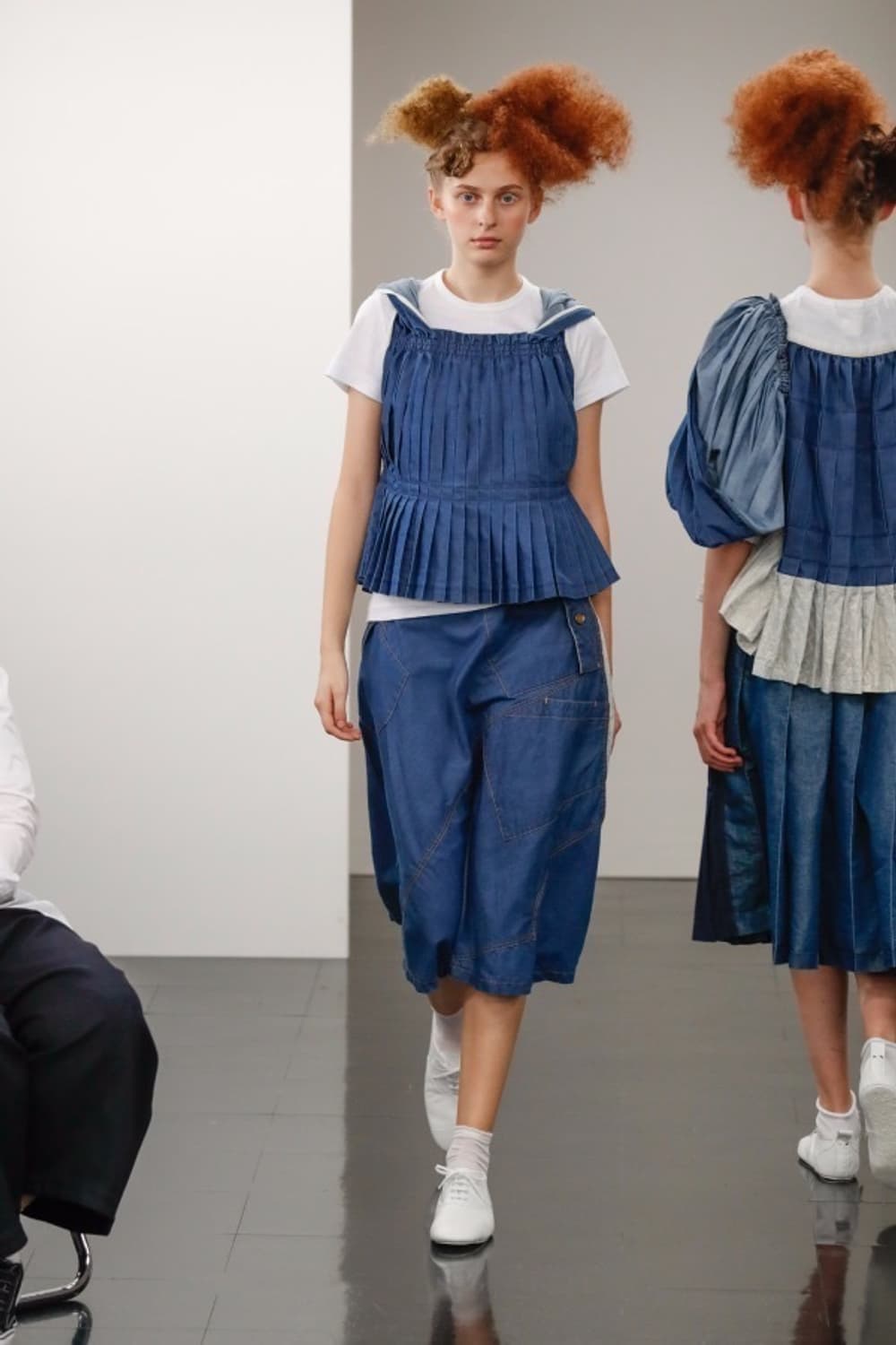 Punching Lace Denim Docking Skirt 상품이미지1