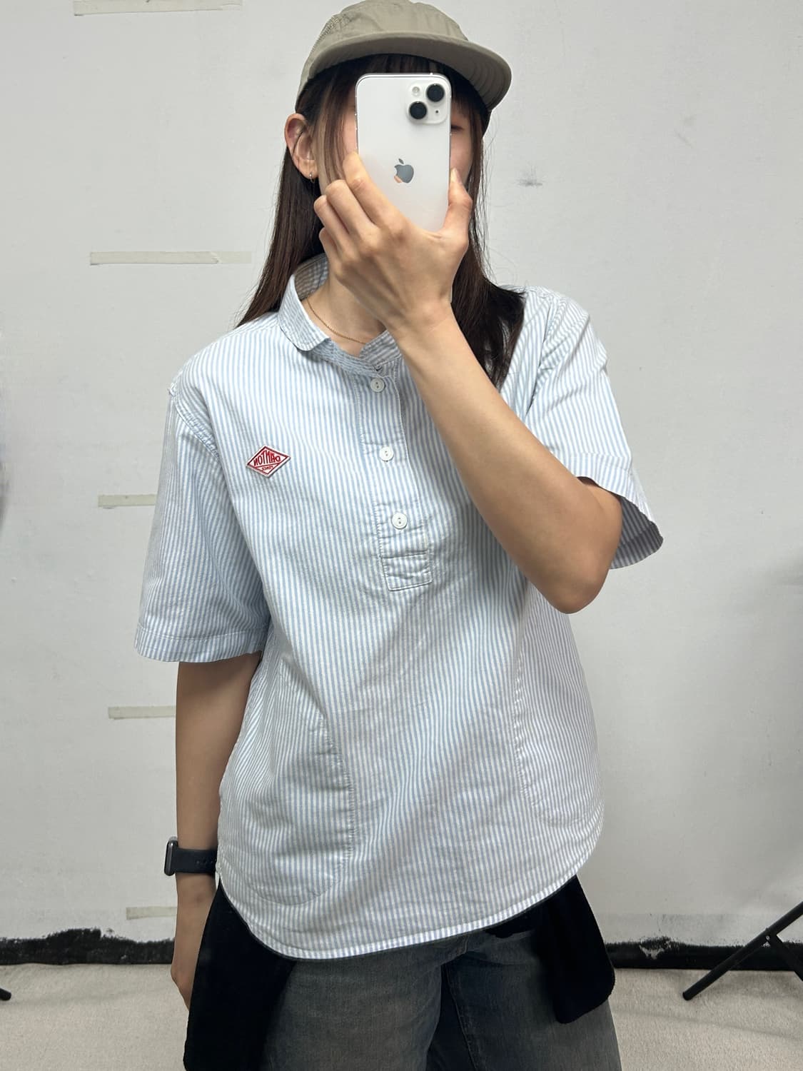 단톤 스트라이프 반팔 셔츠 상품이미지1