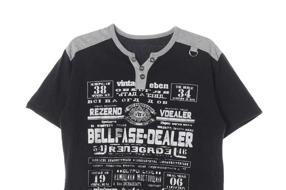 빈티지 레터링 헨리넥 배색 반팔 상품이미지3