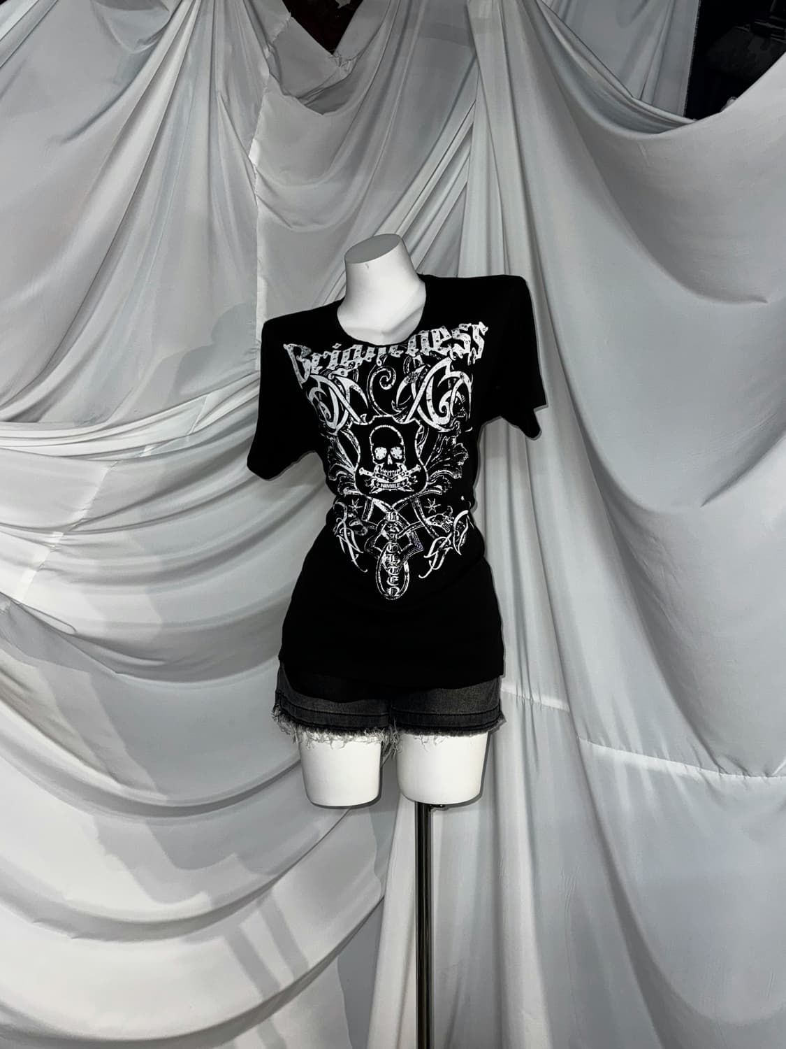 Jack rose잭로즈 무채색 데일리펑크 해골자수 벨벳집업 코디세트 상품이미지6