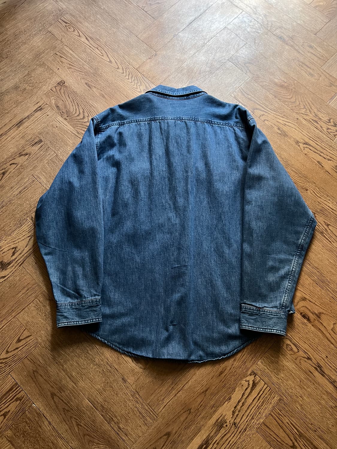 [XL]90's 엘엘빈 캐나다제 체크 라이닝 데님 워크 셔츠 상품이미지6