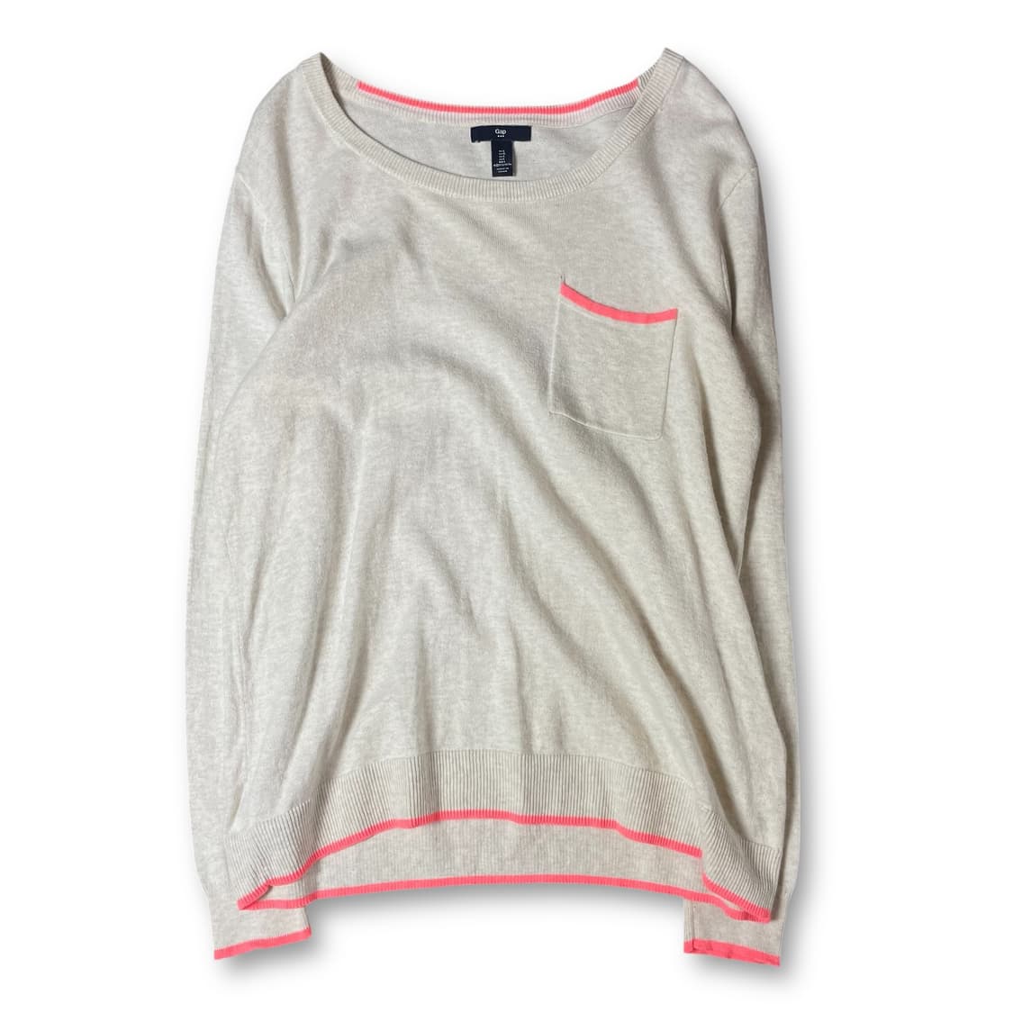 갭 아이보리 포인트 형광핑크 원포켓 긴팔 니트 L 상품이미지1