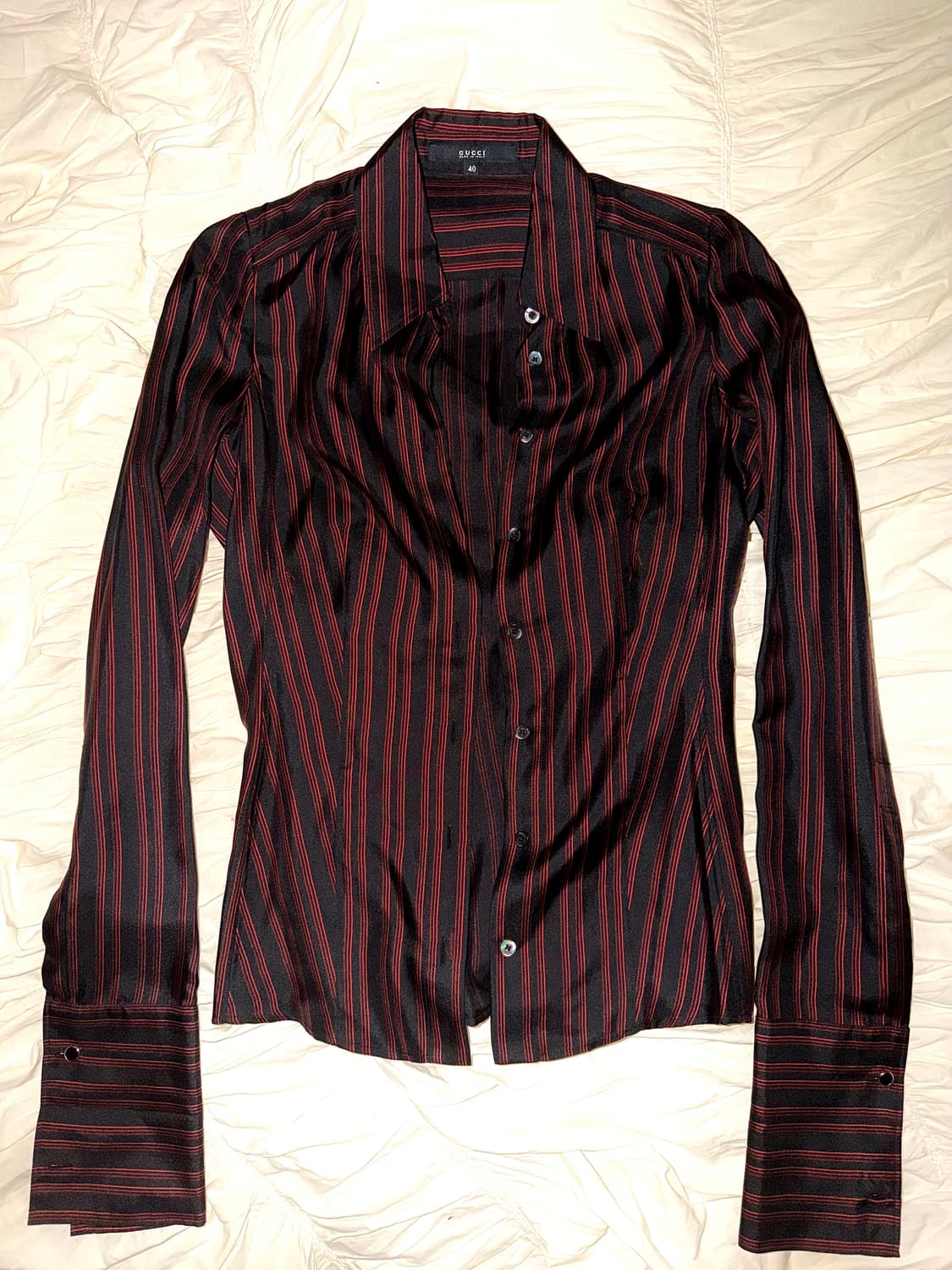 구찌 2006ss 프리다 지아니니 세타실크 레드 스트라이프 셔츠 상품이미지1