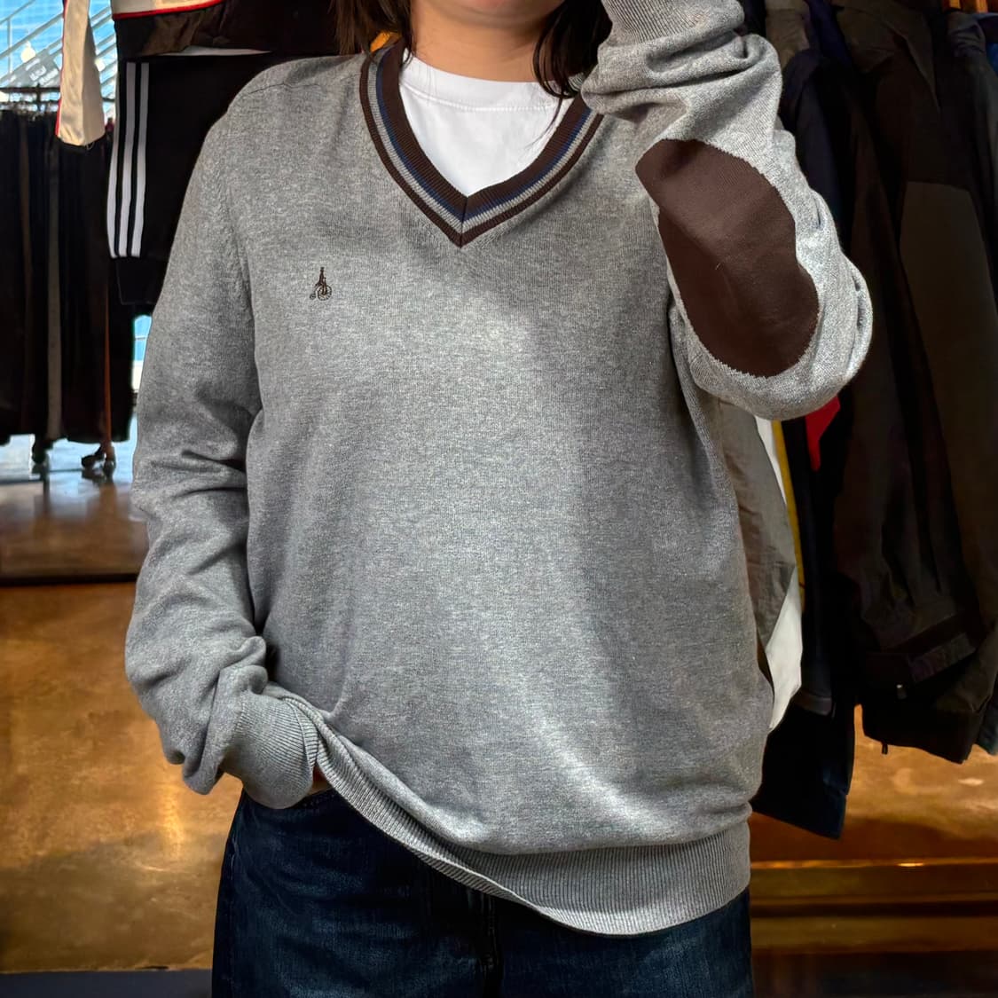 빈폴 브이넥 그레이 니트 상품이미지1