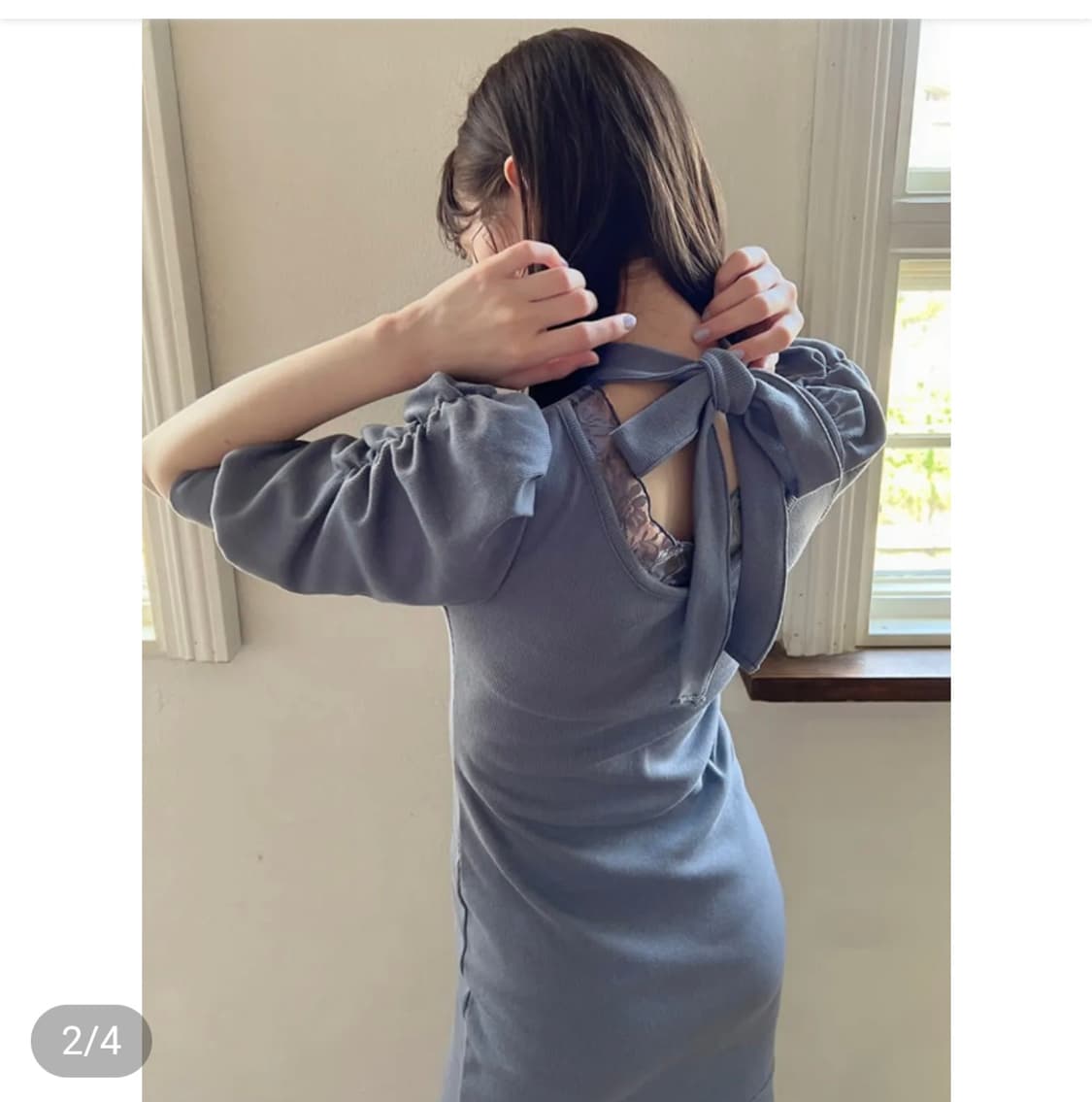 일본빈티지) 스나계 퍼프 레이스 리본 롱원피스 상품이미지1