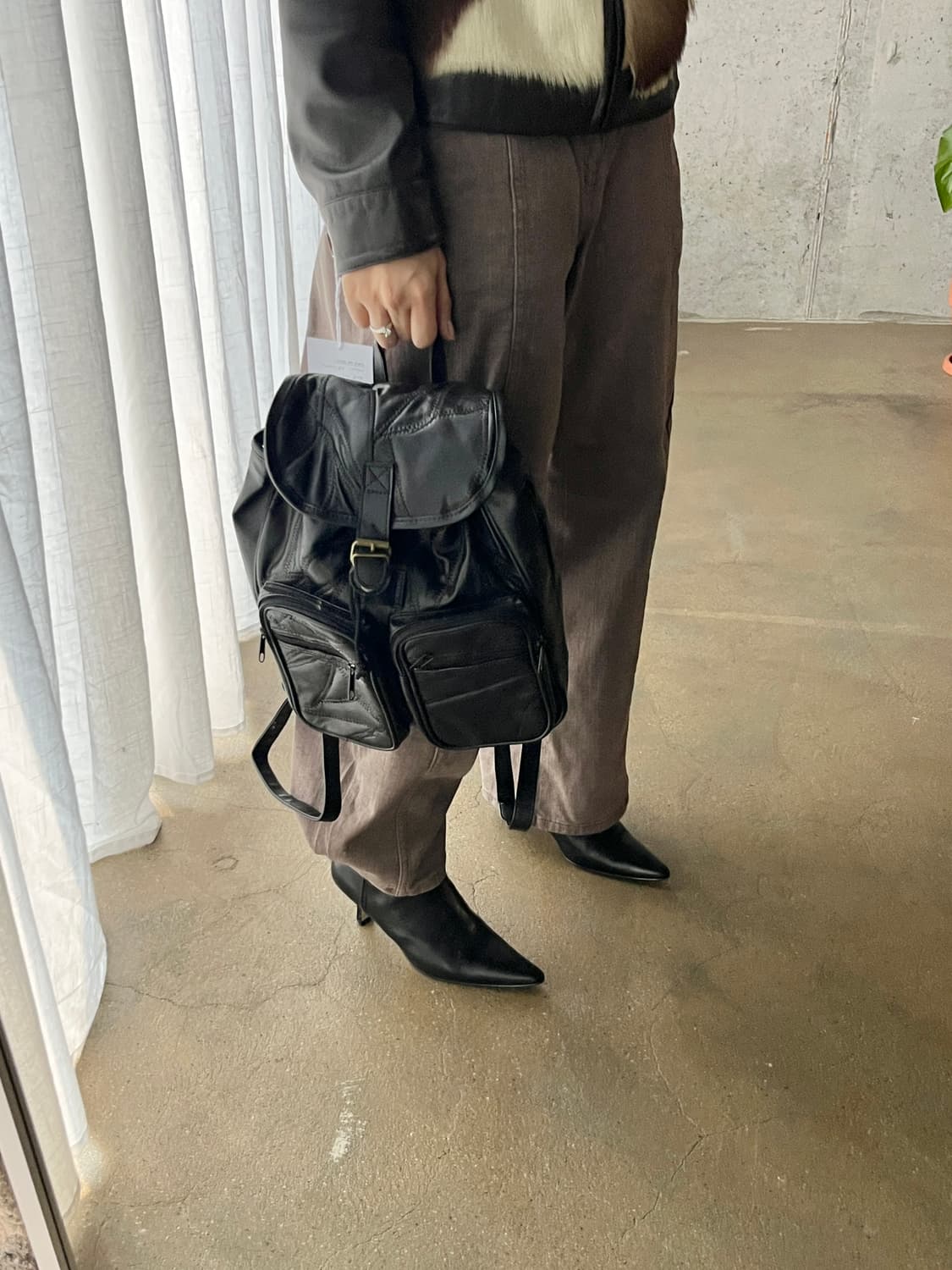 (Deadstock)소가죽 패치워크 백팩 블랙 상품이미지1