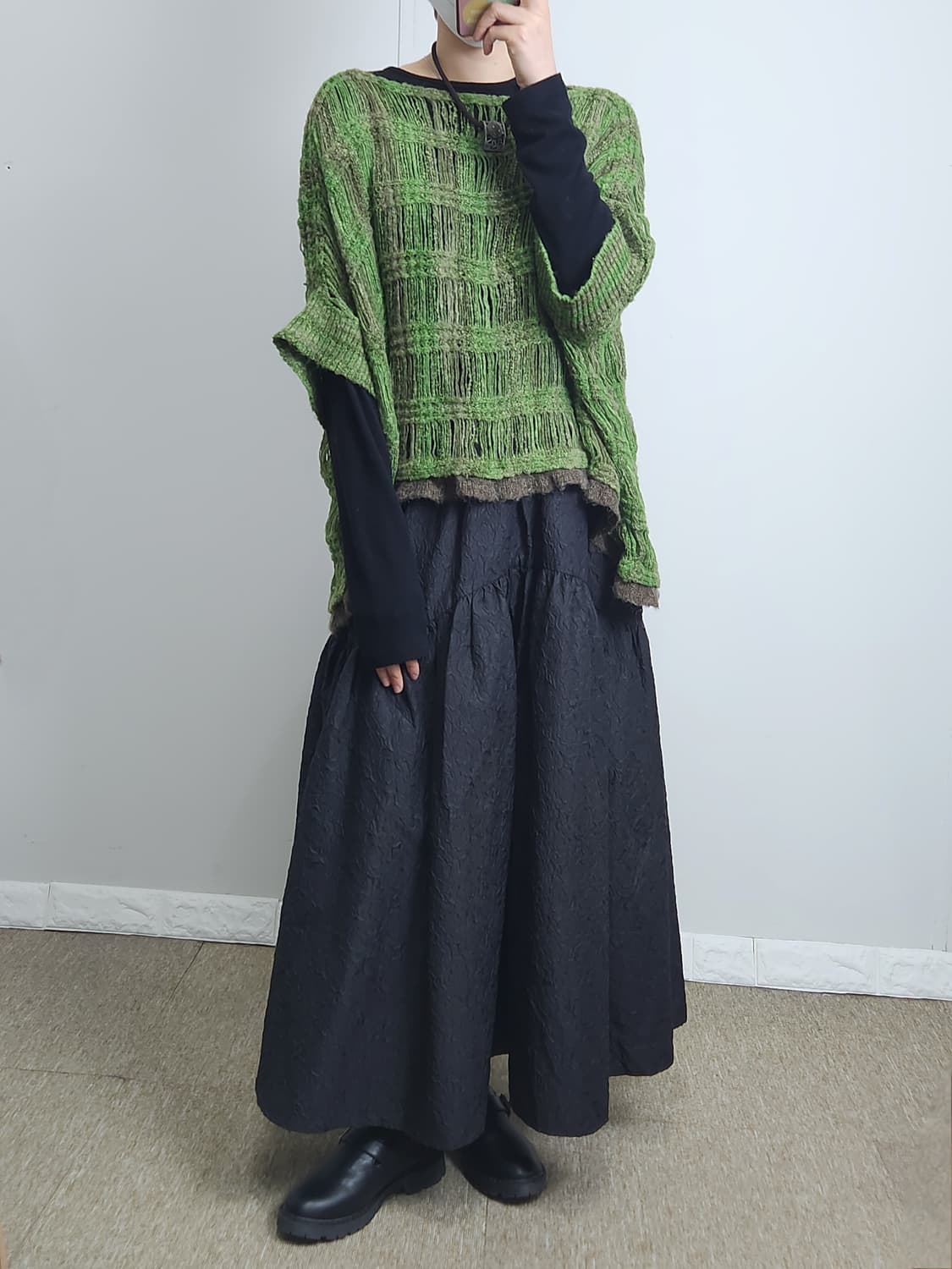 리본 패턴 롱 스커트 상품이미지2