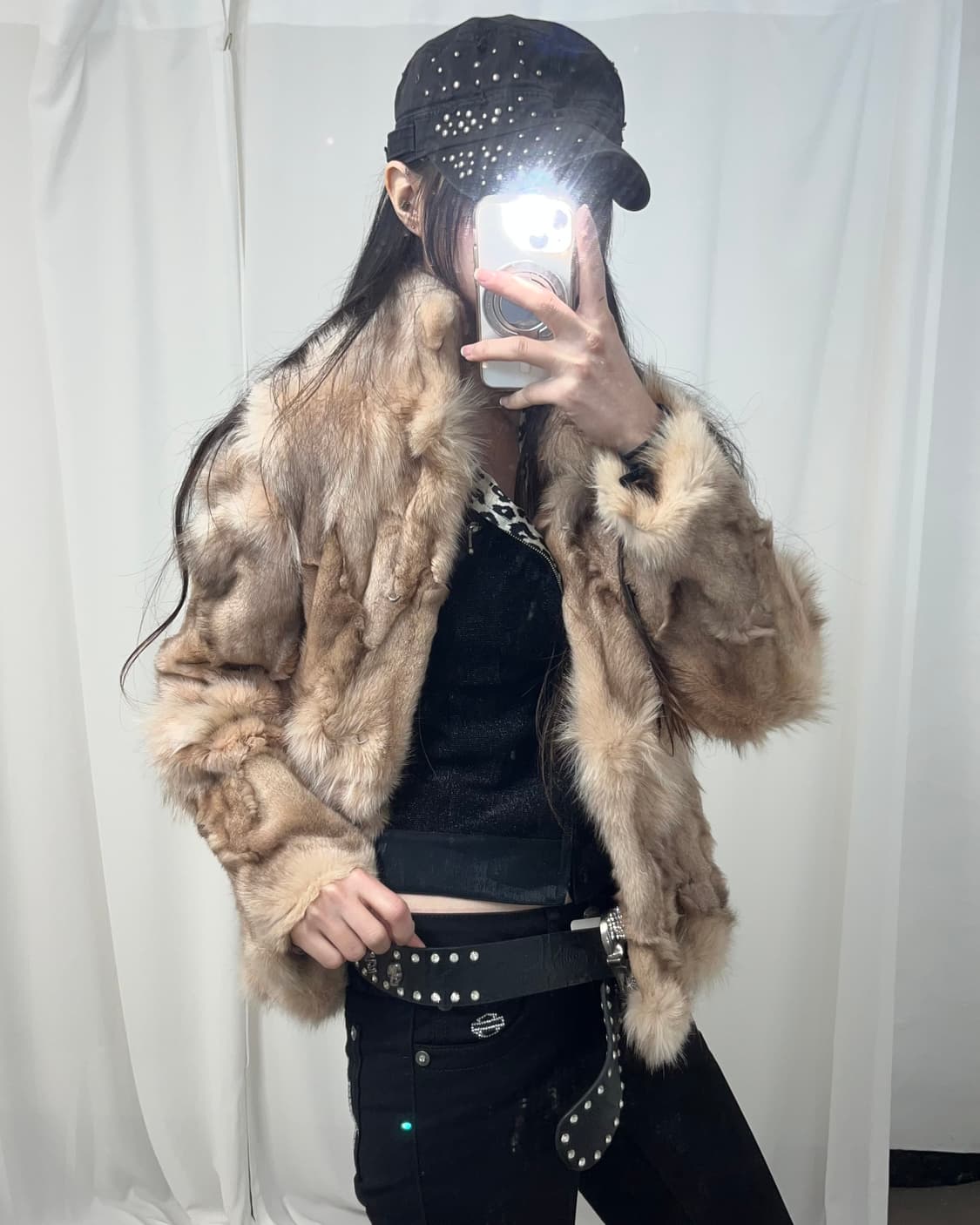 핑크브라운 폭스퍼 자켓 상품이미지1