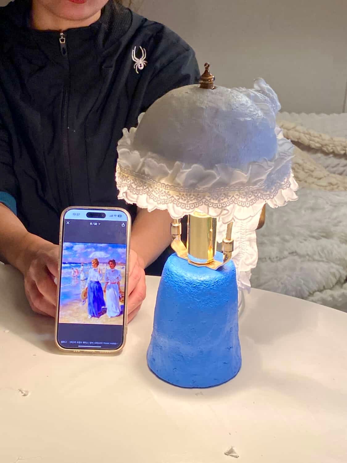 세상에 하나뿐인 페이퍼마쉐 조명-마이 페어 레이디🩵🤍 상품이미지2