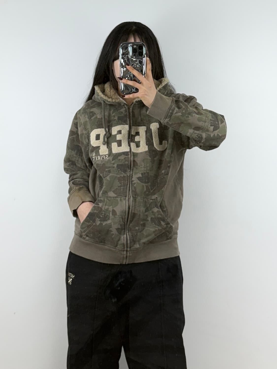 지프 카모플라주 패턴 쉐르파 기모 후드집업 E80 상품이미지1