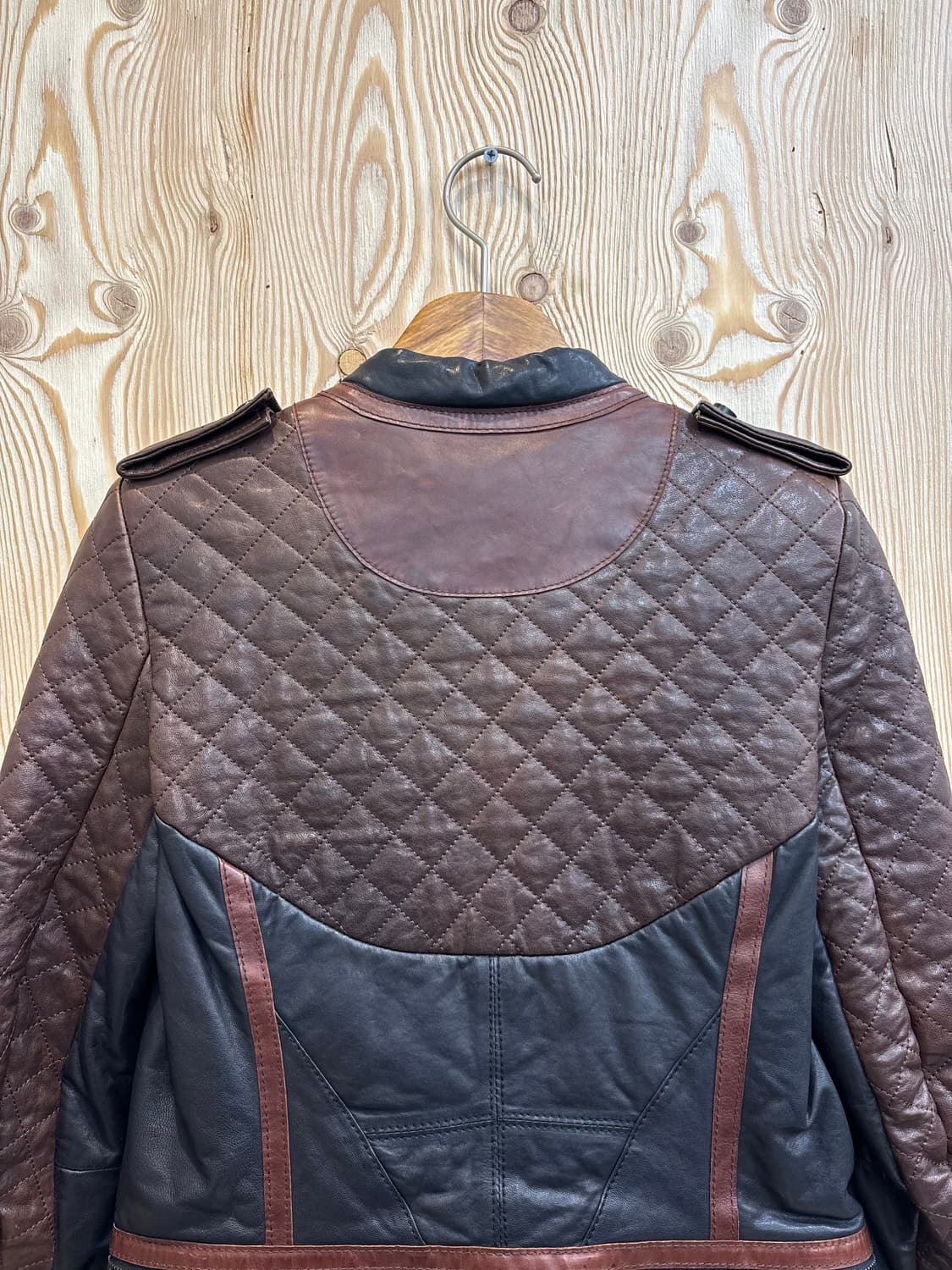 시스템 투톤 레더 라이더 자켓 상품이미지5