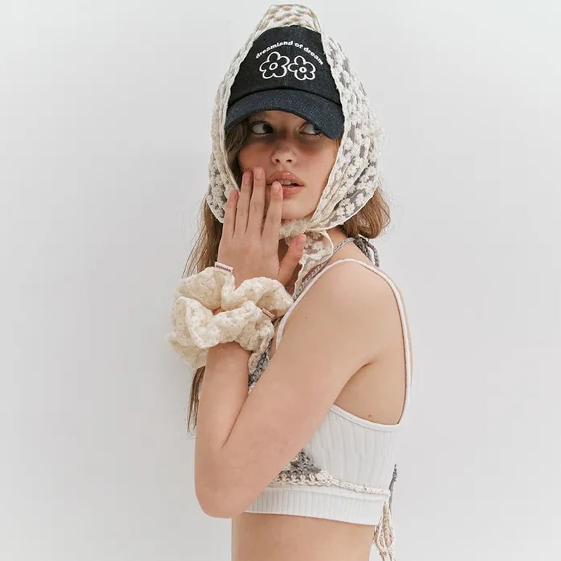 민더리 플라워 레이스 스크런치 상품이미지1