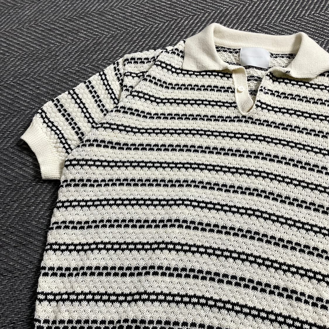 Gentlecover 스트라이프 패턴 오픈 카라 니트 반팔 y 4564 상품이미지4