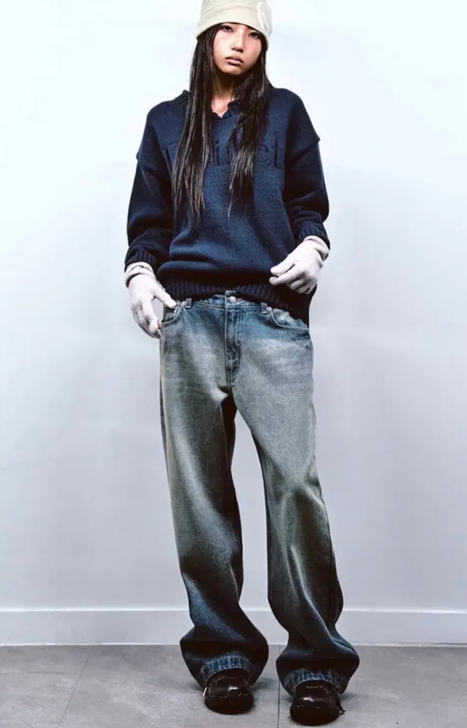 다이닛 로고 니트 네이비 상품이미지2