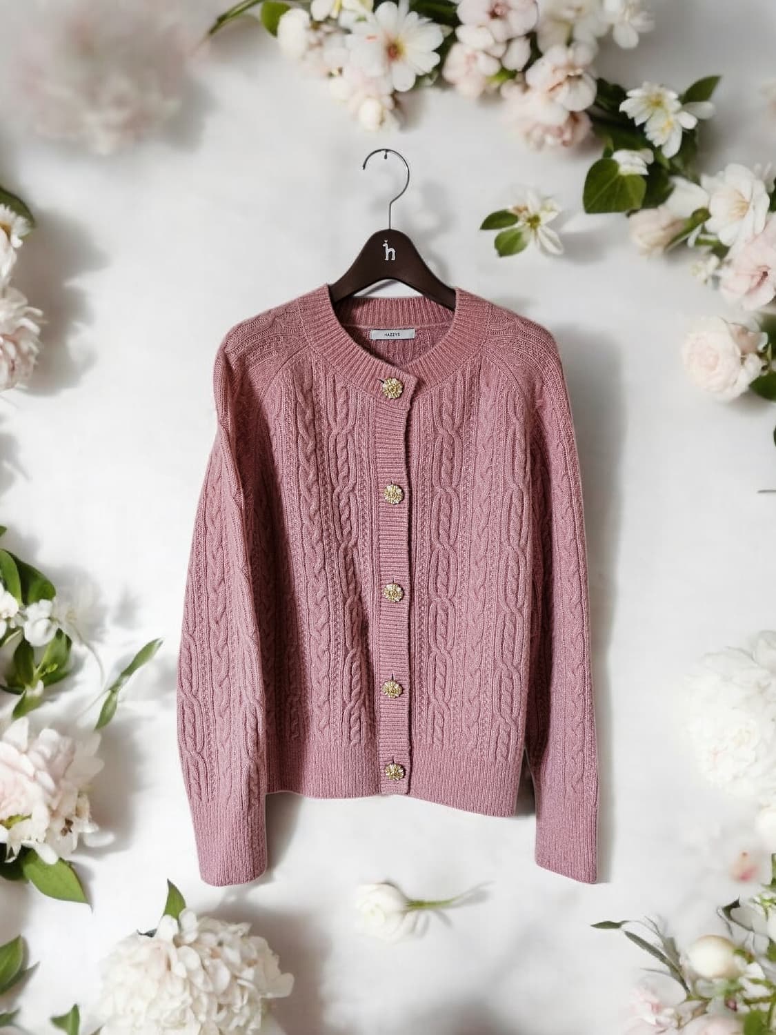 헤지스 울캐시미어 혼방/ 코럴 비즈장식 여성가디건 90/정가 33만원 상품이미지2