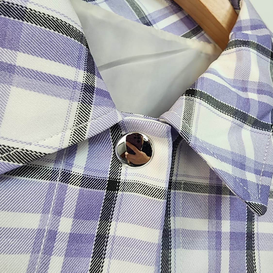 일본 수입 퍼플 체크 크롭 자켓 상품이미지3