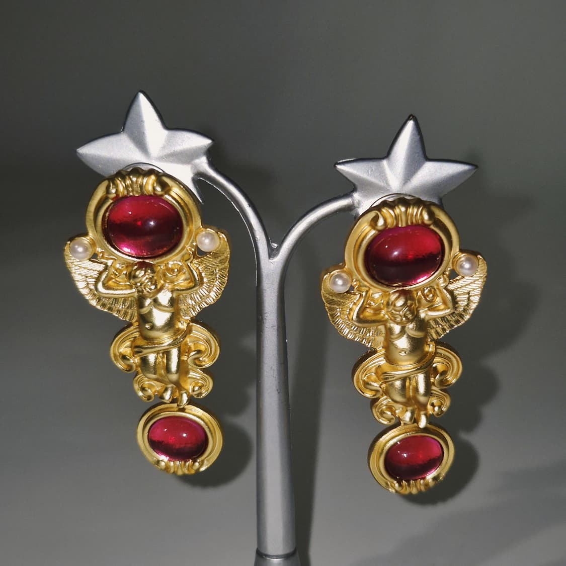 90s 미국 커크스폴리 x 에이본 천사 카보숑 이어링 상품이미지5