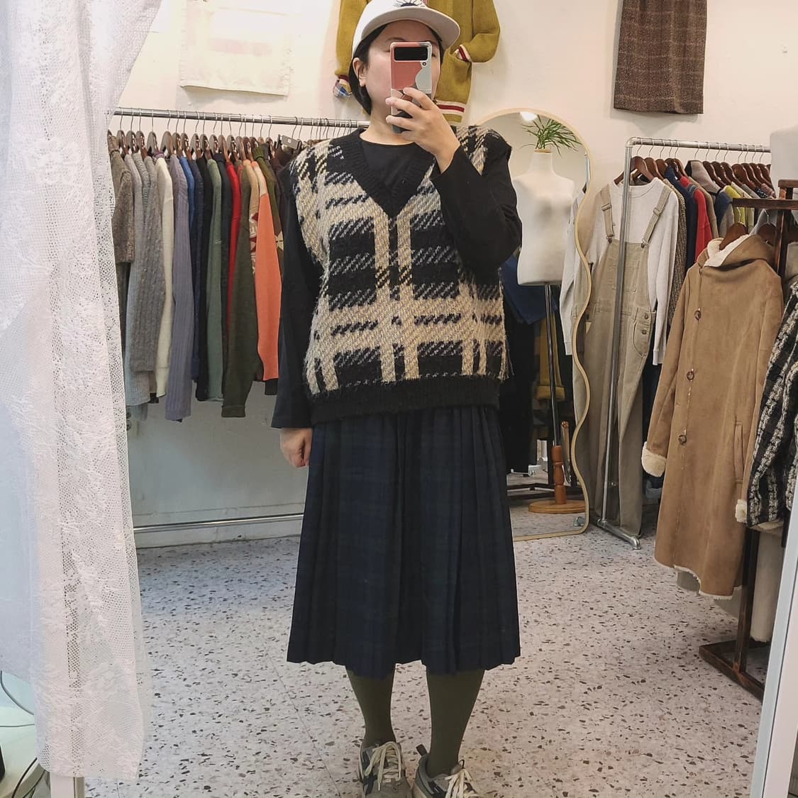 어스뮤직 체크 플리츠 밴딩스커트 상품이미지10