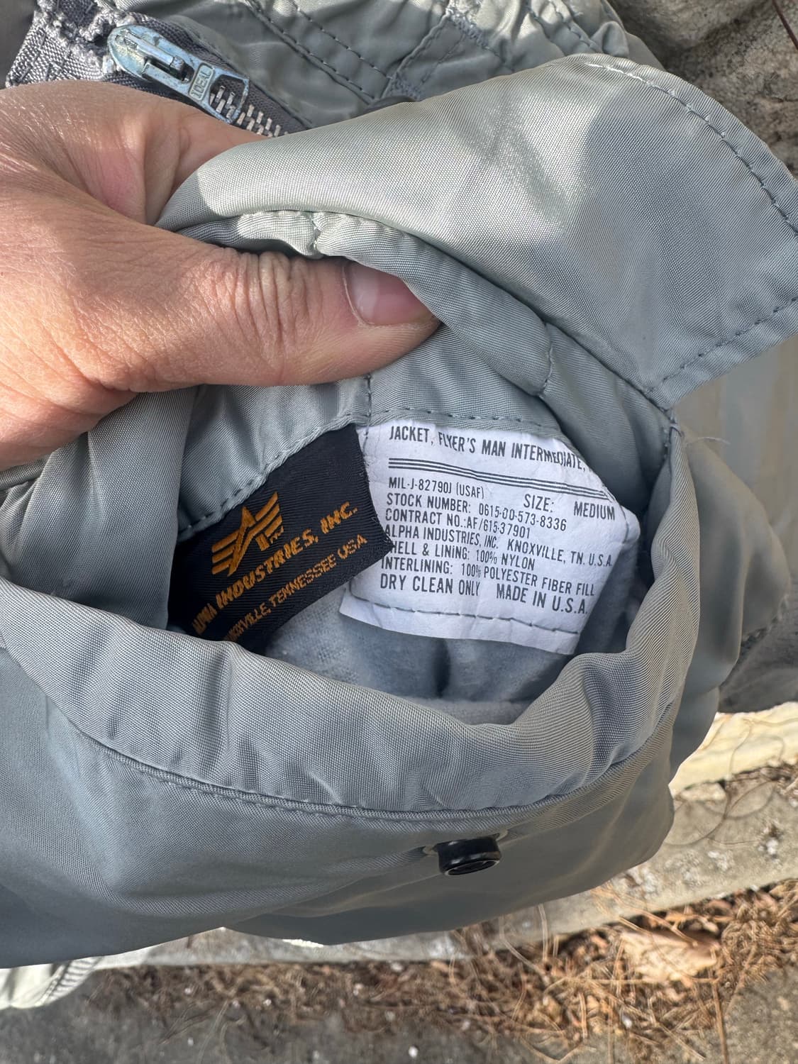 90s 알파인더스트리 미군 미공군 ma-1 항공 점퍼 자켓 그레이 상품이미지6