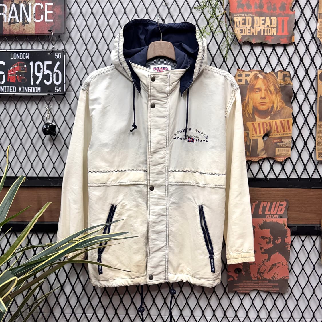 90s JPN VINTAGE 올드스쿨 아노락 후드 바람막이 아이보리 상품이미지1