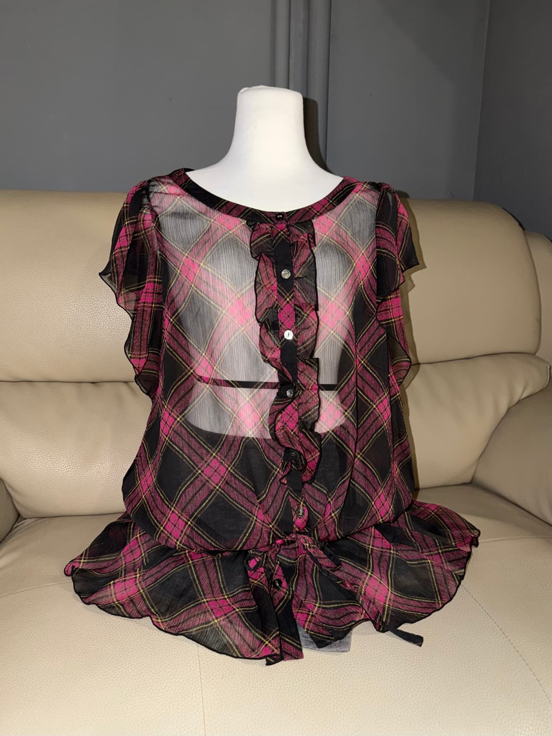 frill detail see-thorough blouse  상품이미지1