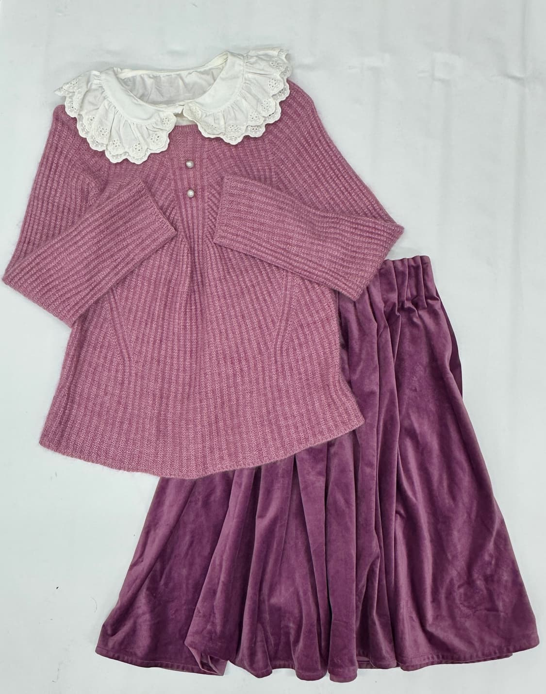 🔮슈슈룬 바닐라  퍼플 코디세트🔮마계 러블리 니트 벨벳 프릴 넥카라 상품이미지2