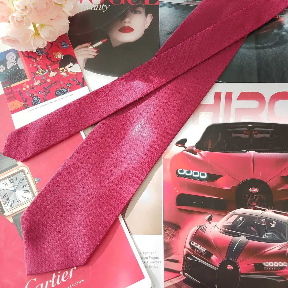 까르뱅 레드 텍스처 실크 넥타이 9.4cm A+등급 A19010 상품이미지3