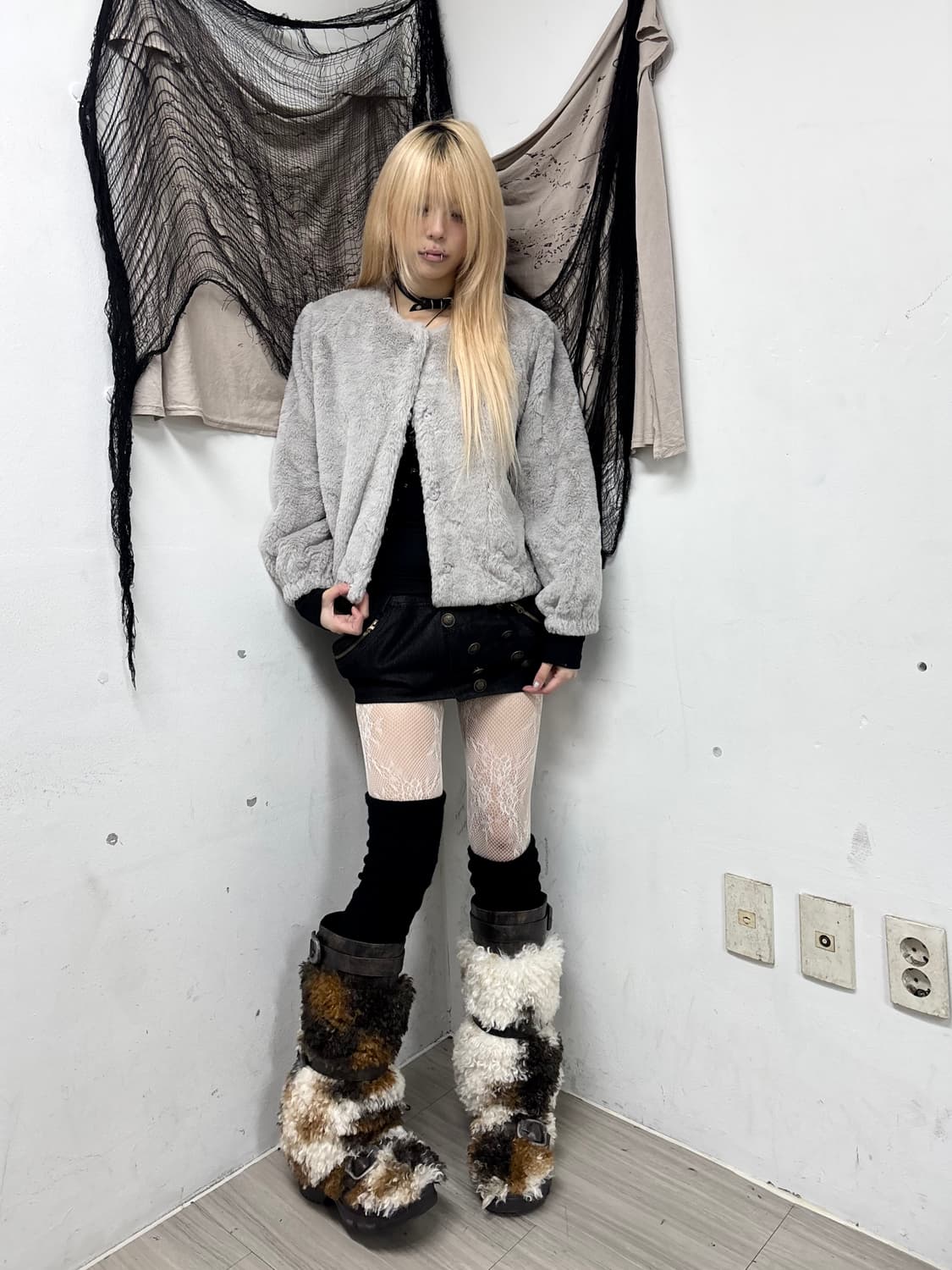 None-Neck Grey Fleece Jacket 상품이미지1