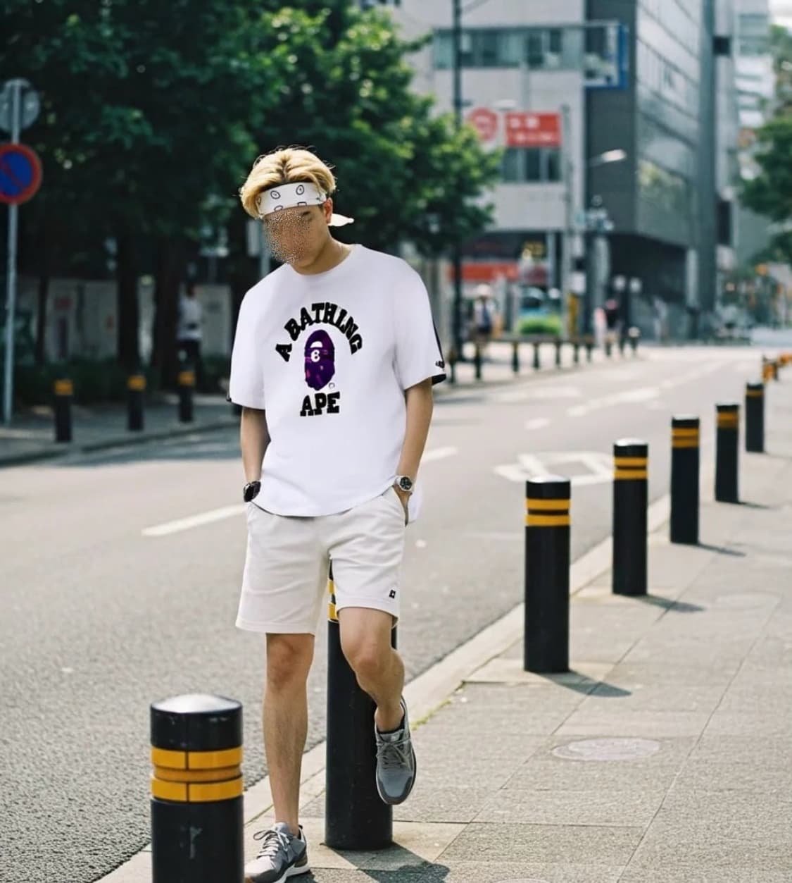 베이프 컬러 카모 컬리지 티셔츠 화이트 퍼플 S 상품이미지2
