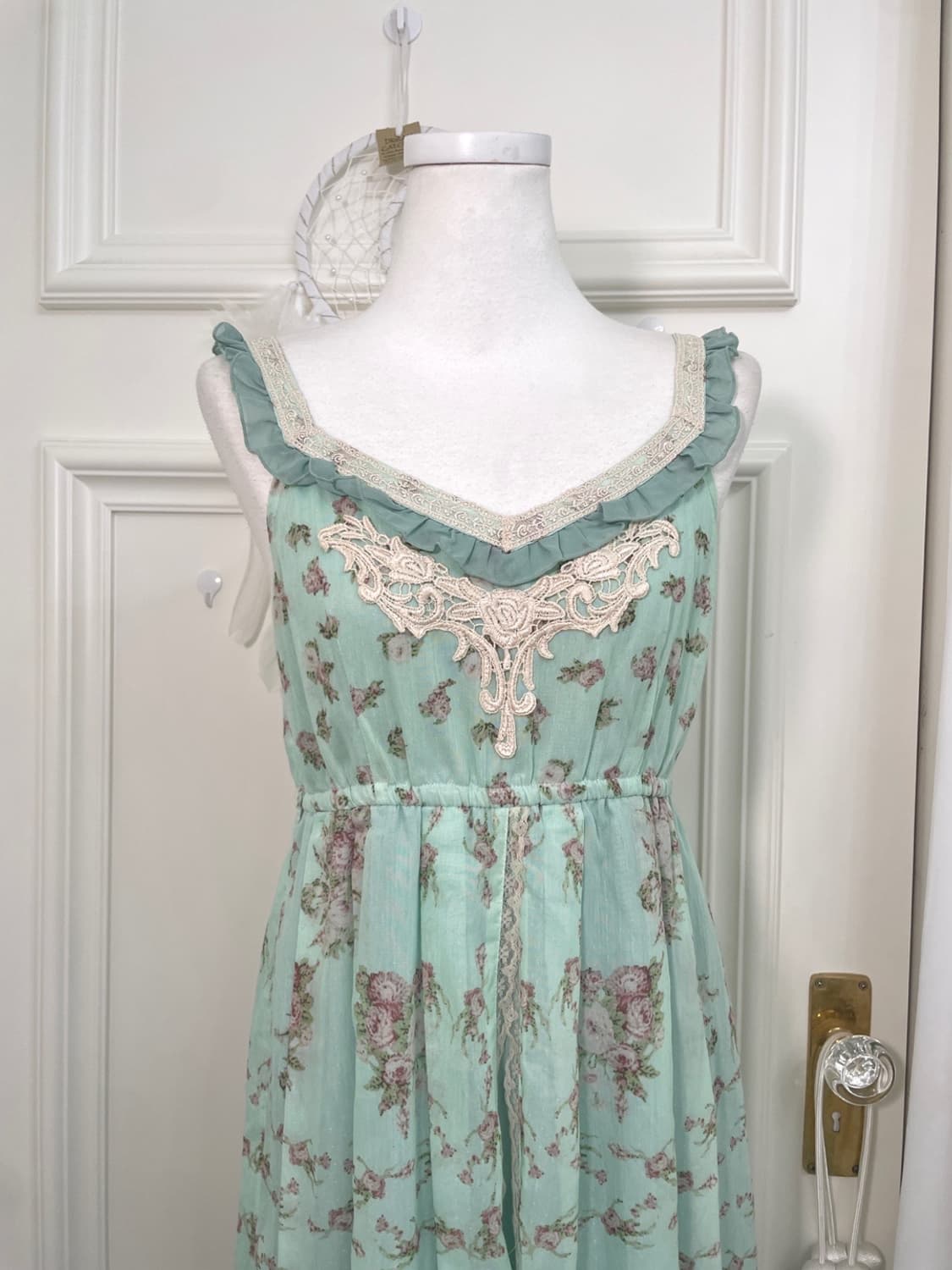 AXES FEMME mint lace trim flower long op 상품이미지6