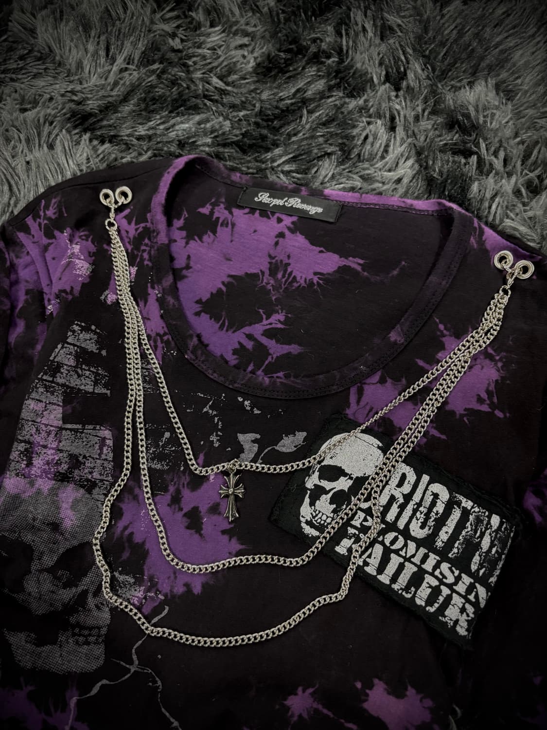 Sexpot Revenge 퍼플 펑키레터링 & 체인 스컬 긴팔 티셔츠 상품이미지4