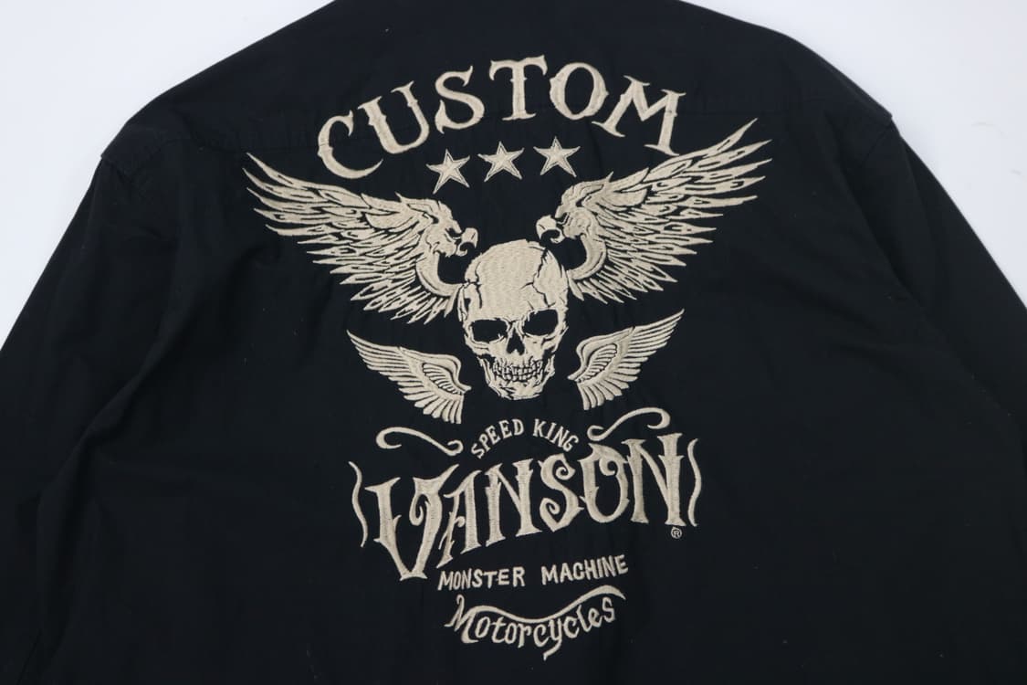 VANSON 밴슨 빈티지 스컬 윙 자수 블랙 워크 셔츠 (XL) 상품이미지3