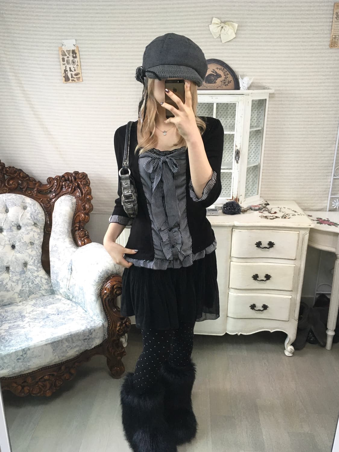 일본빈티지 로걀 러플 리본 블라우스 상품이미지5