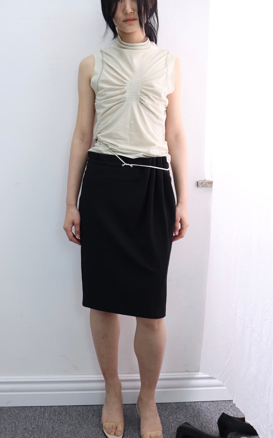 울리카상투스 커튼 미디 스커트 블랙 메쉬 M 상품이미지1